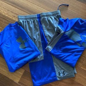 Under Armour youth 1 pair shorts and 2 tees
